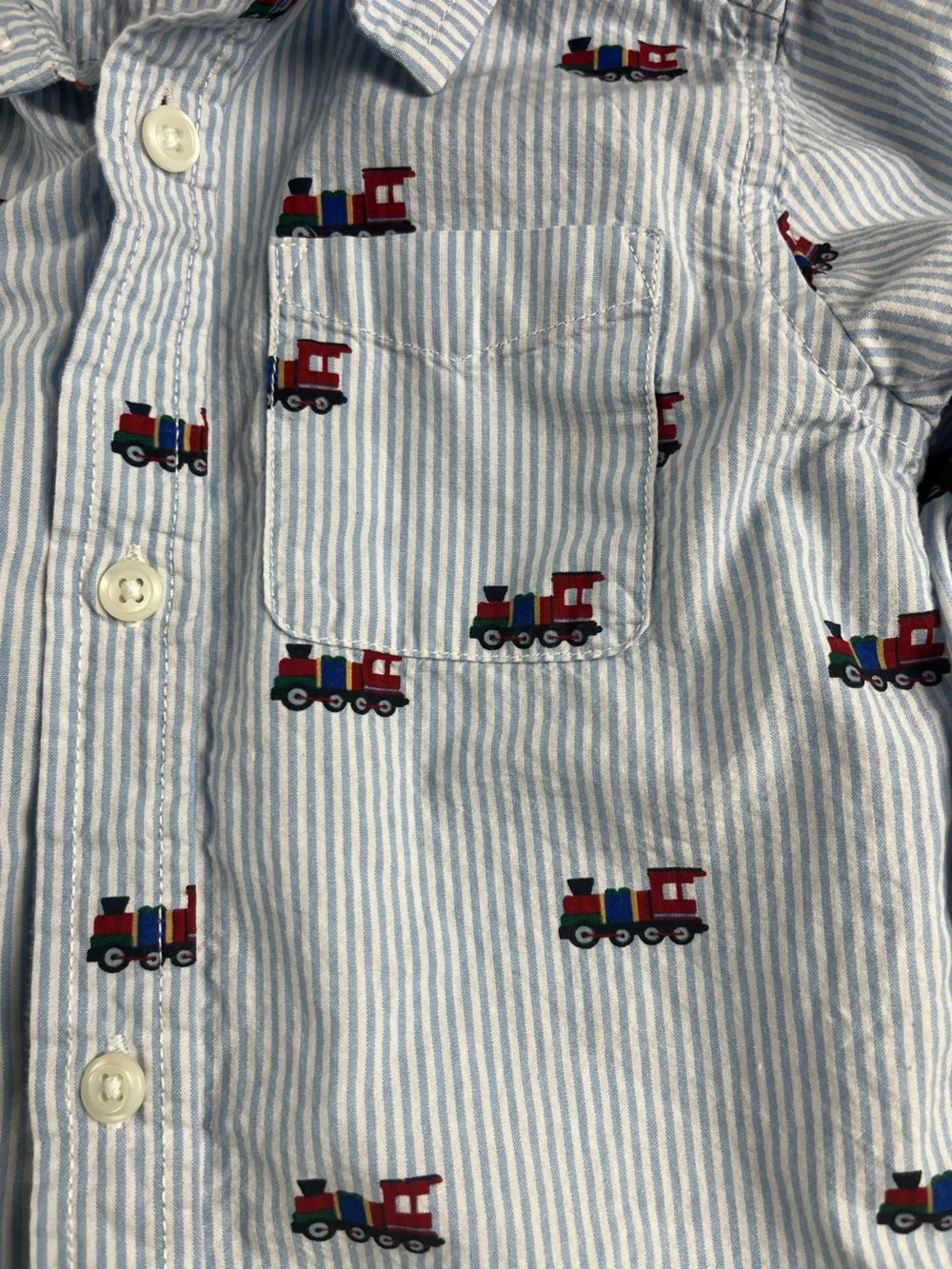 The Children's Place Light Blue & White Stripe Train Button-Down Shirt